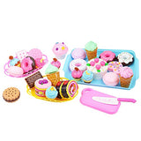 ELitao 15 PCS Pretend Play Food Set - Pretend Cutting Play Desserts Cake Ice Cream and Donuts Food Toys - Birthday Gifts Set Toy for Boys, Girls, Kids (Blue)