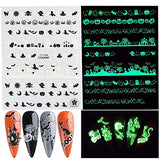 6 Sheets Halloween Nail Stickers for Nail Art Decals, Glow in the Dark 3D Self-Adhesive DIY Nail Art Supplies for Nail Decorations Designer, Nail Tattoos for Halloween Party, Luxury Pegatinas Para Uñas with Bat Horror Summer Holiday Nails Designs Accessor