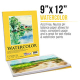 U.S. Art Supply 36 Color Watercolor Artist Paint Set with Plastic Palette Lid Case and Paintbrush Bundled with 2 Pack of 9" x 12" Premium Heavy-Weight Watercolor Painting Paper Pad, 60 Pound (300gsm)
