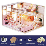 Spilay DIY Dollhouse Wooden Miniature Furniture Kit,Handmade Mini House Craft Plus Dust Cover&Music Box ,1:24 Scale Creative Toys Birthday for Girl and Women (Girlish Dream)