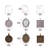 Glarks 72-Pieces Round & Oval & Square Pendant Trays with Glass Cabochon Dome Tiles Clear Cameo for