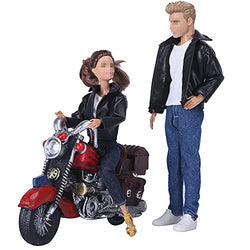 E-TING Leather Coat Suit Cool Wild Motorcycle Style Couple Clothes for 11.5″ Girl Dolls and 12″ Boy Doll