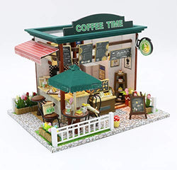 Cool Beans Boutique Miniature DIY Dollhouse Kit - Wooden European Coffee Shop - with Musical Mechanism and Dust Cover - Architecture Model kit (English Manual) Coffee Shop C006Z