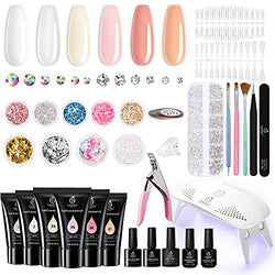 Beetles Poly Extension Gel Nail Kit, 6 Natural Skin Tone 30g gel with Mini Nail Lamp Slip Solution Rhinestone Glitter Nail Art Brush All In One Kit for Nail Manicure Starter Kit Gifts for Women