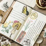 180PCS Watercolor Vintage Plant Flower Mushroom Butterfly Bird Washi Stickers for Scrapbooking Journal Planner