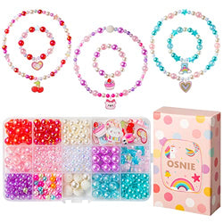 OSNIE Acrylic Bear DIY Bead Jewelry Making Kit for Kids Girls Heart Cherry Cupcake Cloud Ice Cream Penguin Sweet Bear Charm Beads for Bracelets Rings Necklaces Creativity Beading Kit Art Craft 400Pcs+