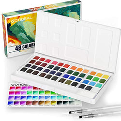 GOTIDEAL Watercolor Paint Set,48 Vivid Colors in Pocket Box, with 2 Bonus Refillable Water Blending Brush Pens,Rich Pigment Perfect for Artist, Students, Kids, Beginners & More-Portable with Palette