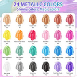 Metallic Acrylic Paint Set for Rock Painting Art, Ohuhu 24 Vivid Metallic Colors (59ml, 2oz) Acrylic Painting Bottles for Canvas, Wood, Ceramic, Crafts, Non Toxic Paints for Beginners Students Adults
