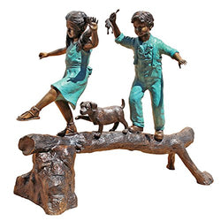 Design Toscano PN7064 Adventure Boy and Girl on Tree Log Garden Statue, 68 Inch, Sepia & Verdigris