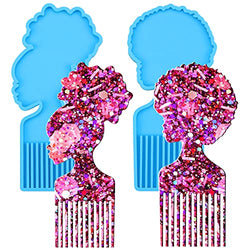 2PCS Afro Female Hair Comb Resin Molds, Cute Hair Pick Silicone Molds Women Head Shaped Beauty Silicone Molds for Resin DIY Epoxy Comb Casting Crafts Supplies
