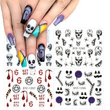 12 Sheets Halloween Nail Art Stickers Water Transfer Nail Decals Horror Ghost Face Nail Stickers Halloween Nail Designs Supplies Pumpkin Skull Blood Spider Evil Eye Nail Sticker for Women Girls Nail Decorations
