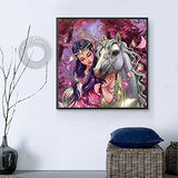 DIY 5D Diamond Painting by Number Kits for Adults, Unicorn and Girl Diamond Painting Kits Round Full Drill Diamond Art Kits Unicorn and Beauty Picture Arts Craft for Home Wall Art Decor 12×12 inch