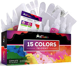 Tie Dye Kit - DIY Tie-Dye Kits with 15 Colorful Tye Dyes and Decorating Supplies for Fabric Design - Tiedye Craft for Kids, Girls, Boys and Adults of All Ages