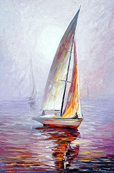 Sailboat Wall Art - Pale Sail — Palette Knife Sailing Oil Painting On Canvas By Leonid Afremov Studio. Size: 24" X 36" Inches (60 cm x 90 cm)