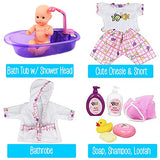 Baby Bath Toys 13-Inch Little Newborn Doll Bath Set - Real Working Bathtub with Detachable Shower Spray and Accessories for Kids Pretend Play