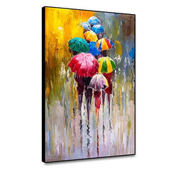 Canessioa People in Rain Abstract Canvas Art 8x10 inch Colorful Oil Painting Umbrellas Romance Rain Modern Abstract City Canvas Wall Art for Bedroom Bathroom Office Wall Decor