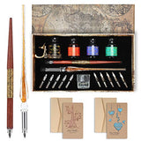 Calligraphy Pens 20 Piece Calligraphy Set for Beginners Handcrafted Glass Dip Pen Wood Calligraphy Pen with Inks, Nibs,Holder