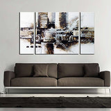 Noah Art-Black and White Abstract Art, 100% Hand Painted Abstract Oil Paintings on Canvas, Large 3 Panel Framed Modern Abstract Wall Art for Living Room Home Decor, 24 Inches Height x 48 Inches Width
