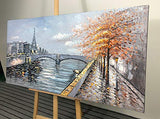 Yotree Oil Paintings ，24x48 Inch 3D Paintings on Canvas River Scenery in Autumn Abstract Wall Art City View Wood Inside Framed Hanging Wall Decoration Ready to Hang