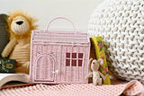 Rool Rattan House Basket Wicker Small Dollhouse Gift for Girls 3 - 6 Years Old, Montessori Toddler Toy, Woodland Doll Carrier (Pink)