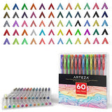 Arteza Gel Pens 60-Individual-Colors Acid-Free & Non-Toxic (0.8-1.0 mm Tips, Set of 60)