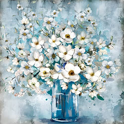 MXJSUA White Flowers Diamond Painting Kits for Adults, White Flowers in Blue Bottle Diamond Art Paintings Kit Round Full Drill Diamond Painting Kits Diamond Dots Bead by Numbers Kits 14x14 inch