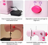 Sewing Machine, with Night Light and extendable Table, with Night Light, Portable and Practical, Suitable for Both Beginners and Lovers of Sewing - Pink