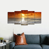 Wieco Art Grand Sight Extra Large 5 Panels Modern Landscape Artwork HD Seascape Giclee Canvas Prints Sea Beach Pictures to Photo Paintings on Canvas Wall Art for Home Decorations Wall Decor