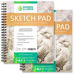 Norberg & Linden Sketch Pad 2 Pack - 9x12" Premium Heavyweight Paper for Artwork - Ideal Texture for Dry Media - Erasable & Anti-Smudge, Spiral Bound Detachable Pages - Cold-Pressed, 89g, 200 Sheets