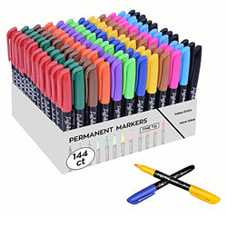 144 Pack Permanent Markers with Fine Tip, Liqinkol Bulk Pack Permanent Marker 12 Assorted Colors, 12 Bright Colors Fine Point Permanent Markers For Kids and Adult Coloring on Wood, Stone, Glass as Office, School Supplies …