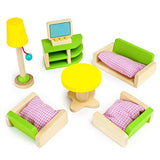 Imagination Generation Luxurious Living Room Set, 10 Pieces - Wooden Doll House Accessories Bundle - Miniature Furniture for Girls - Sofa, Chairs, Table, TV, & Lamp Toys for Kids