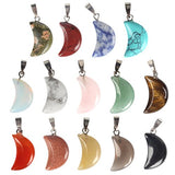 Wholesale 14 PCS Crescent Moon Shaped Charm Natural Stone Pendant with Silver Plated Brass Bail