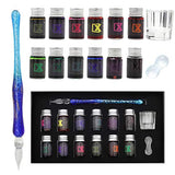 ZZKOKO Glass Pen Set, Calligraphy Set - 12 Colors Ink, Glass, Pen Holder, Crystal Vintage Glass Dip Pen for Art, Writing, Drawing, Signatures, Decoration, Holiday Gift Set