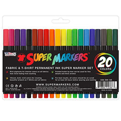 Super Markers 20 Color Premium Fabric & T-Shirt Marker Set with Our Unique Fine tip Bullet Point