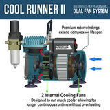 Master Airbrush Cool Runner II Dual Fan Air Compressor Airbrushing System Kit with 3 Professional Airbrushes, Gravity & Siphon Feed - 6 Primary Opaque Colors Acrylic Paint Artist Set - How to Guide