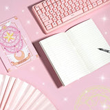 Glopastel Sakura Anime Notebooks | Japanese Manga Kawaii Stationary Design for Girls Women | Cardcaptor Japanese Pastel Star Moon Wings Design | Ruled Lined Cute Travel Journal | Pack of 2 (Pink)