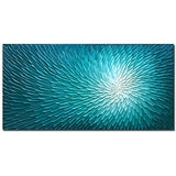 Amei Art Paintings, 24X48Inch Hand Painted Textured Wall Art on Canvas Oil Hand Painting Blooming Floral Artwork Art Wood Inside Framed Hanging Wall Decoration Abstract Oil Paintings (Teal Blue)
