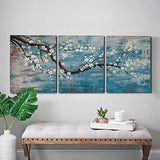 amatop 3 Piece Wall Art Hand-Painted Framed Flower Oil Painting On Canvas Gallery Wrapped Modern Floral Artwork for Living Room Bedroom Décor Teal Blue Lake Ready to Hang 12"x16"x3 Panel