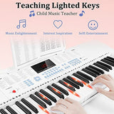 Vangoa Piano Keyboard for Beginner, 61 Keys Piano Portable Music Keyboard Early Education Music Instrument with Lighted Mini-size Keys, Best Gift for Kids Boy & Girl, White