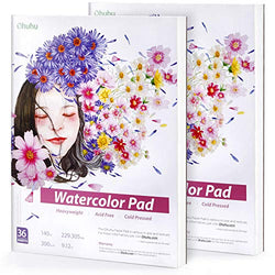 Watercolor Pad Sketchbooks Ohuhu 2 Pack 9×12IN 140 LB/300 GSM Heavyweight Papers 36 Sheets/72 Pages Glue-Bound Watercolor Paper Pad for Marker Acrylic Watercolor Pen Pencil Painting Back to School
