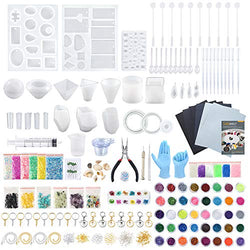 Sntieecr 460 Pieces Epoxy Resin Silicone Casting Molds Full Kits with 26 PCS Silicone Resin Molds, Sandpapers, Glitter Powder, Dry Flowers, Keychains and Tools Set for Resin Jewelry and Craft