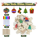 INSANYJ Christmas Ornament Crafts for Kids, 158 PCS Wooden Christmas Ornaments -- 10 Styles Unfinished Christmas Tree Ornaments Decorations with 50 Colored Bells 8Colored Pens