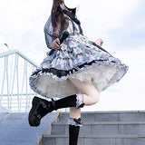 Halloween Punk Gothic suspender skirt two-color plaid stitching costume dress (M, 002 White,Black)