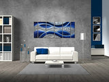 Handcrafted Abstract Metal Wall Art with Soft Color, Large Scale Decor in Huge Blue Line Design, 3D Artwork for Indoor Outdoor Wall Decorations, 6-Panels Metal Art Measure 24"x 65"