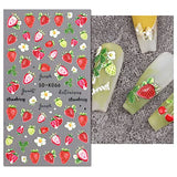 JMEOWIO 3D Embossed Fruit Strawberry Lemon Nail Art Stickers Decals Self-Adhesive Pegatinas Uñas 5D Spring Summer Nail Supplies Nail Art Design Decoration Accessories 4 Sheets