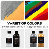 14 Colors 8.45oz Acrylic Pour Paint Supplies Kit, Large Volume Premixed High Flow Painting Bulk Set Including Canvas, Wood Natural Slices, Pouring Oil, Tools Gloves, Strainer, Cups for Beginner DIY