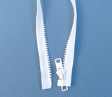 Zipper, White #10 YKK Brand Separates at the Bottom, Marine Grade Metal Tab Slider, Heavy Duty (48"