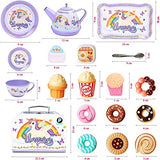 PP PICADOR Tin Tea Party Set for Little Girls, Unicorn Party Toys Teapot Set with Storage Case and Accessories Plates, Pretend Kitchen Play Princess Age 3 4 5 6 7 8(Purple)