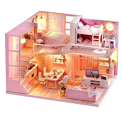TuKIIE DIY Miniature Dollhouse Furniture Kit, 1:24 Scale Mini Wooden Doll House Accessories Plus Dust Proof & Music Movement for Kids Teens Adults(Dream Angels)
