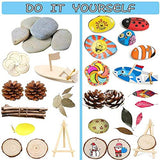 Avrsol Rock Painting Kit - DIY Kids Wood Arts & Craft Toys w/River Stones, Acrylic Paints, Pine Cones, Wood Slices, Sailboat, Wood Spinning Tops, Twigs, Egg, Easel, Leaves